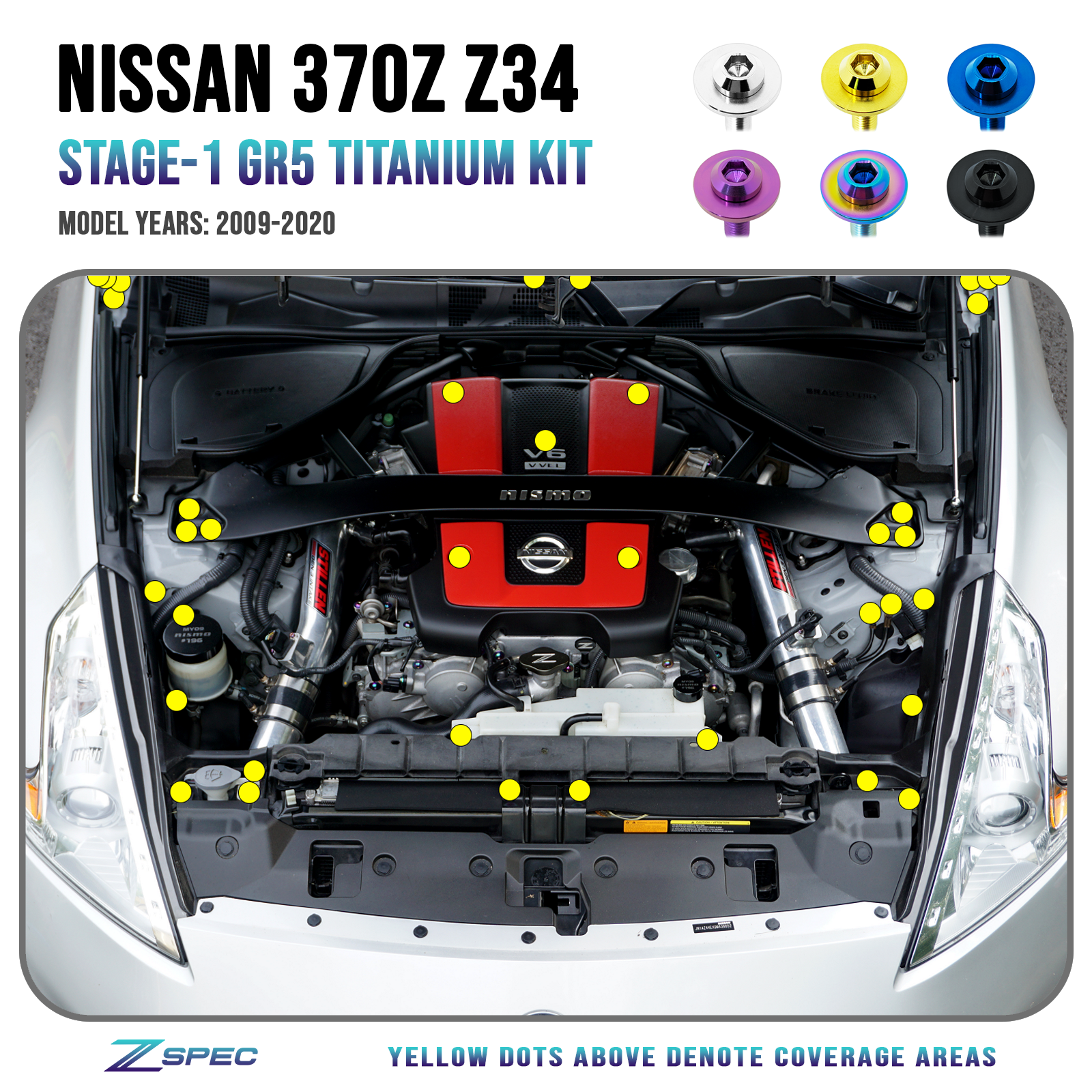 ZSPEC Stage-1 Dress Up Bolts® Hardware Kit, Nissan 370z Z34, Titanium

Specifications:
Grade-5 Titanium
Bagged & Labeled by Area
Lightweight, Visual Upgrade