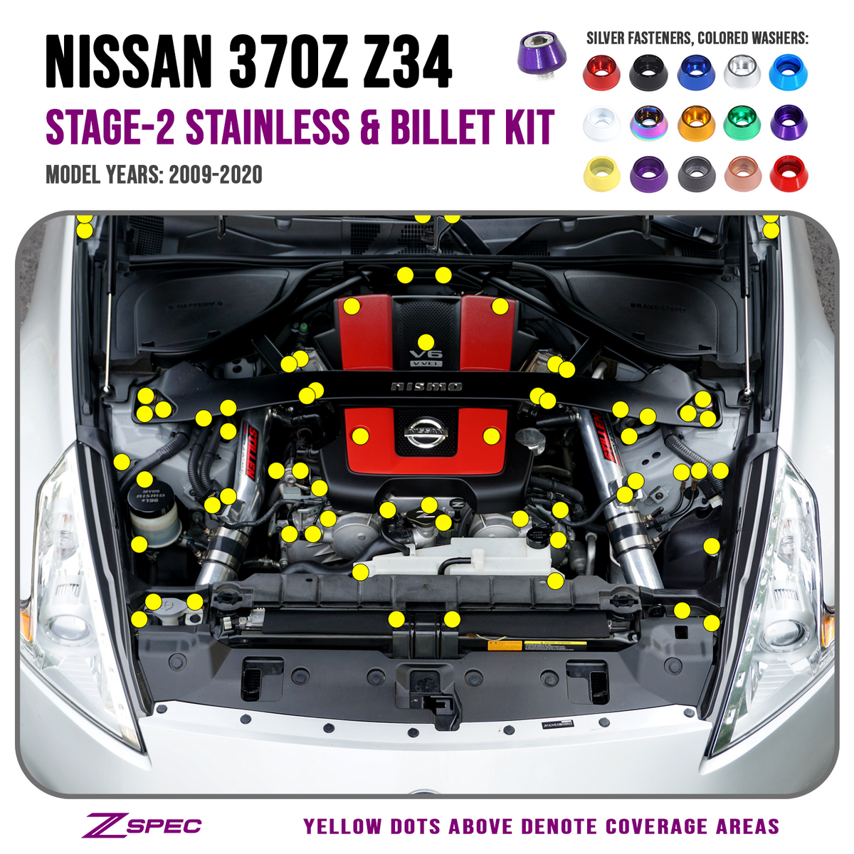ZSPEC 'Stage 2' Dress Up Bolts® Fastener Kit for '09+ Nissan 370z Z34 ZSPEC 'Stage 2' Dress Up Bolts® Fastener Kit for '09+ Nissan 370z Z34