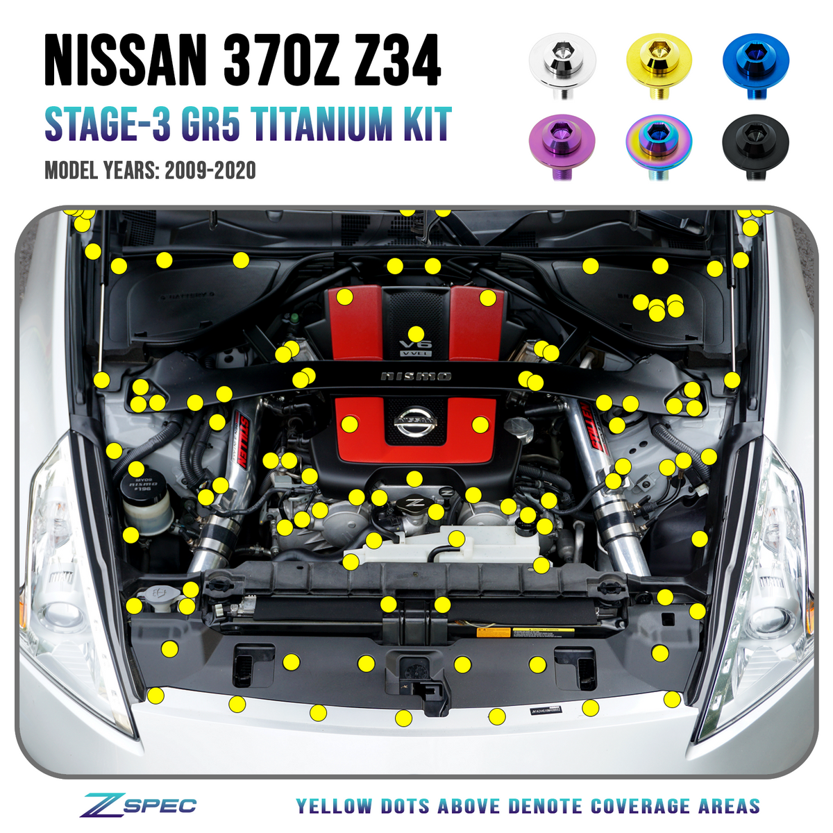 ZSPEC Stage-3 Dress Up Bolts® Hardware Kit, Nissan 370z Z34, Titanium
