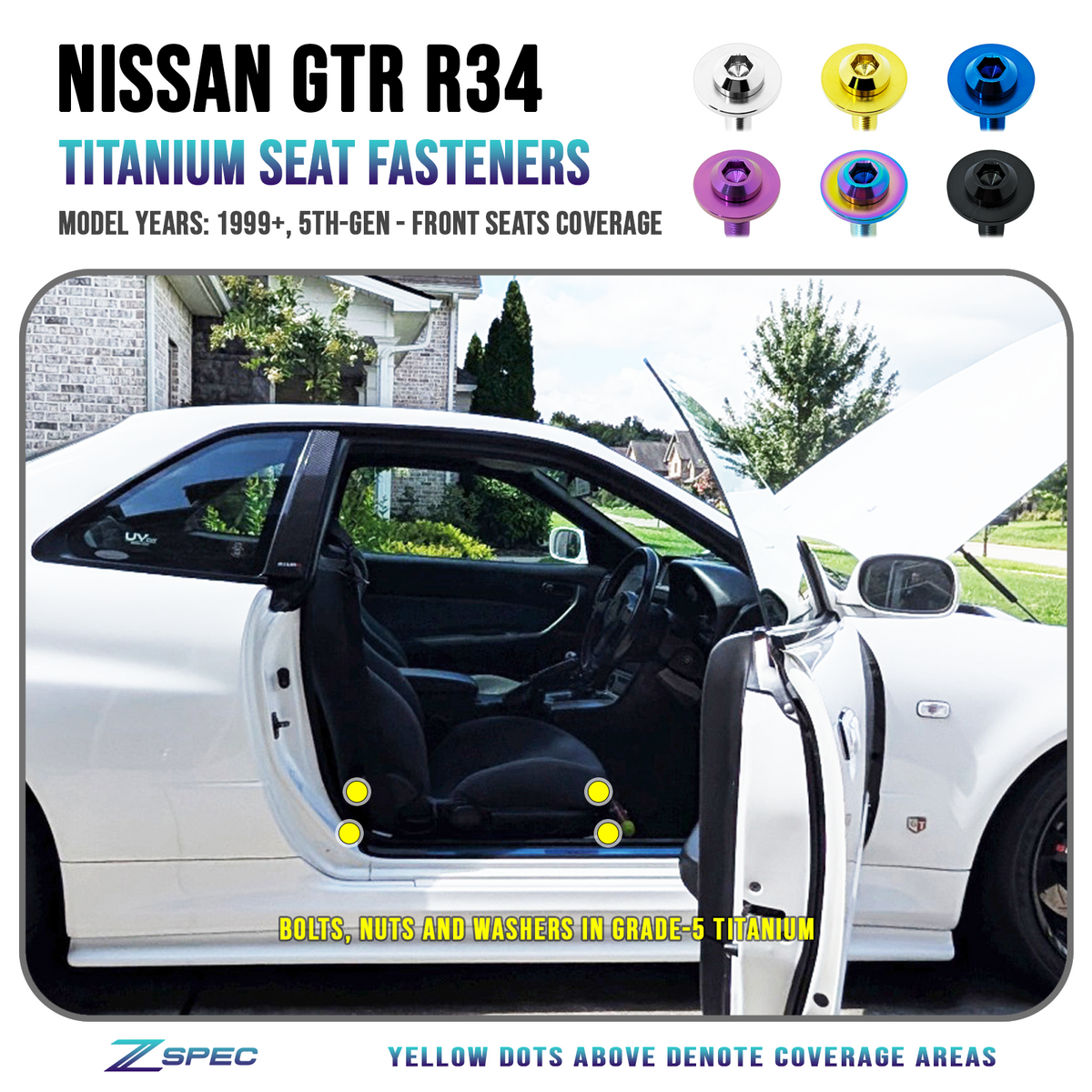 ZSPEC Titanium Front-Seats Fastener Kit for the Nissan Skyline GTR R34 ZSPEC Titanium Front-Seats Fastener Kit for the Nissan Skyline GTR R34