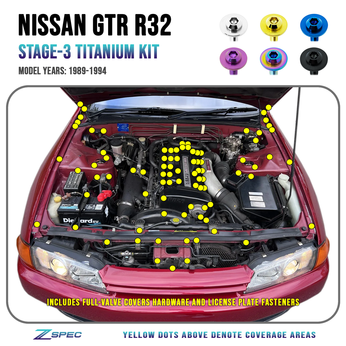 ZSPEC Stage-3 Dress Up Hardware Kit, Nissan Skyline GTR R32, Titanium