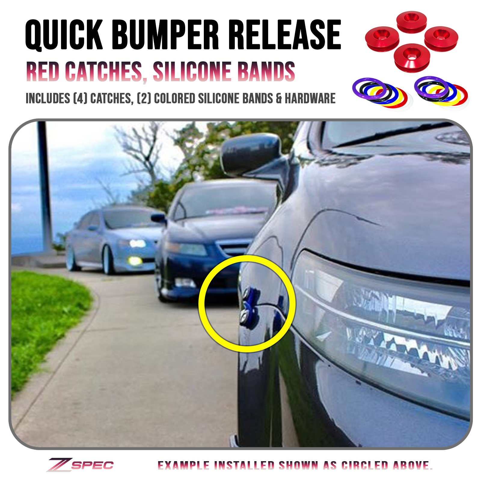 ZSPEC Quick Release Bumper Fastener Kit w/RED Catches & Colored Bands - ZSPEC Design LLC - Hardware Fasteners - Fastener Kit, quick release - zspecdesign.com