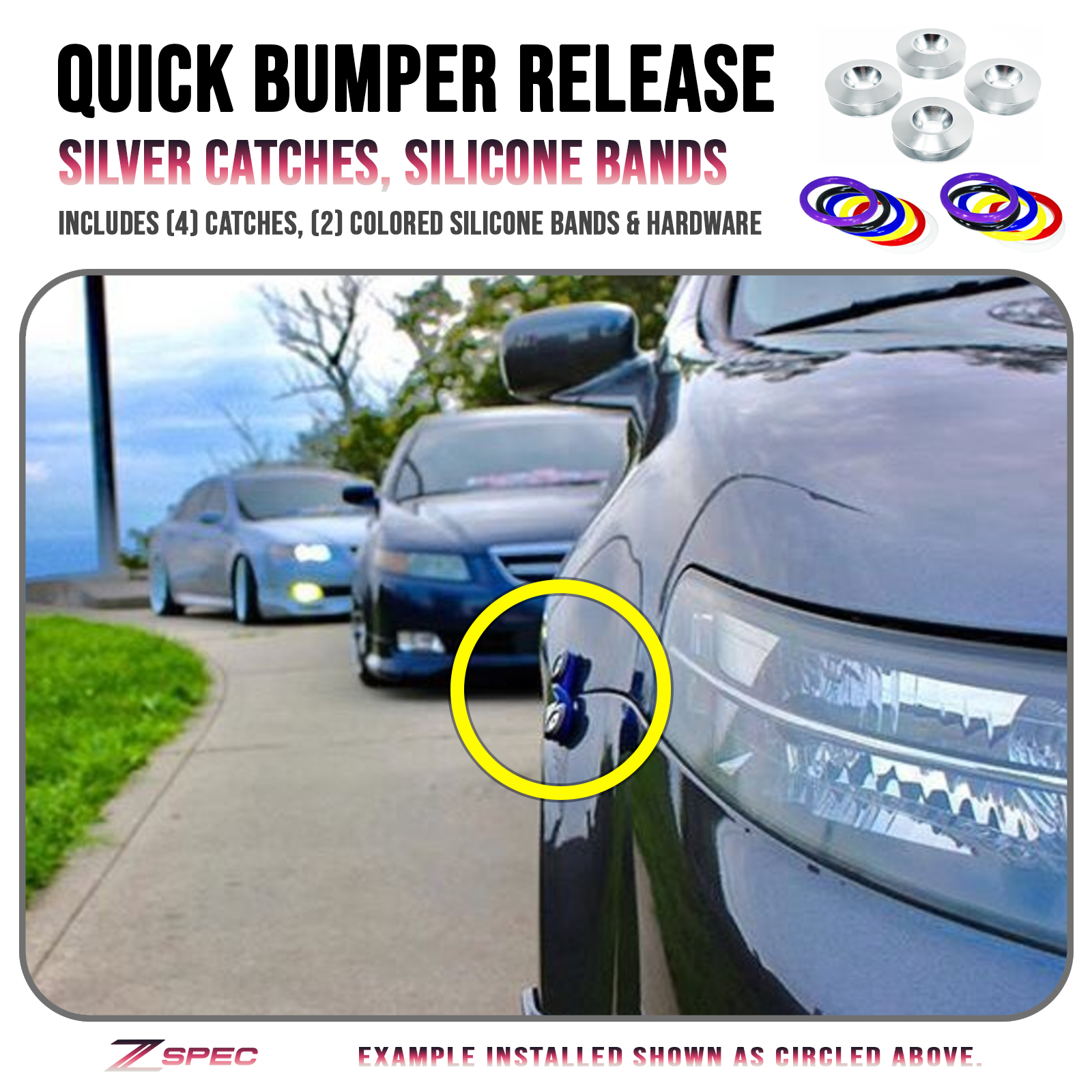 ZSPEC Quick Release Bumper Fastener Kit w/SILVER Catches & Colored Bands - ZSPEC Design LLC - Hardware Fasteners - Fastener Kit, quick release - zspecdesign.com