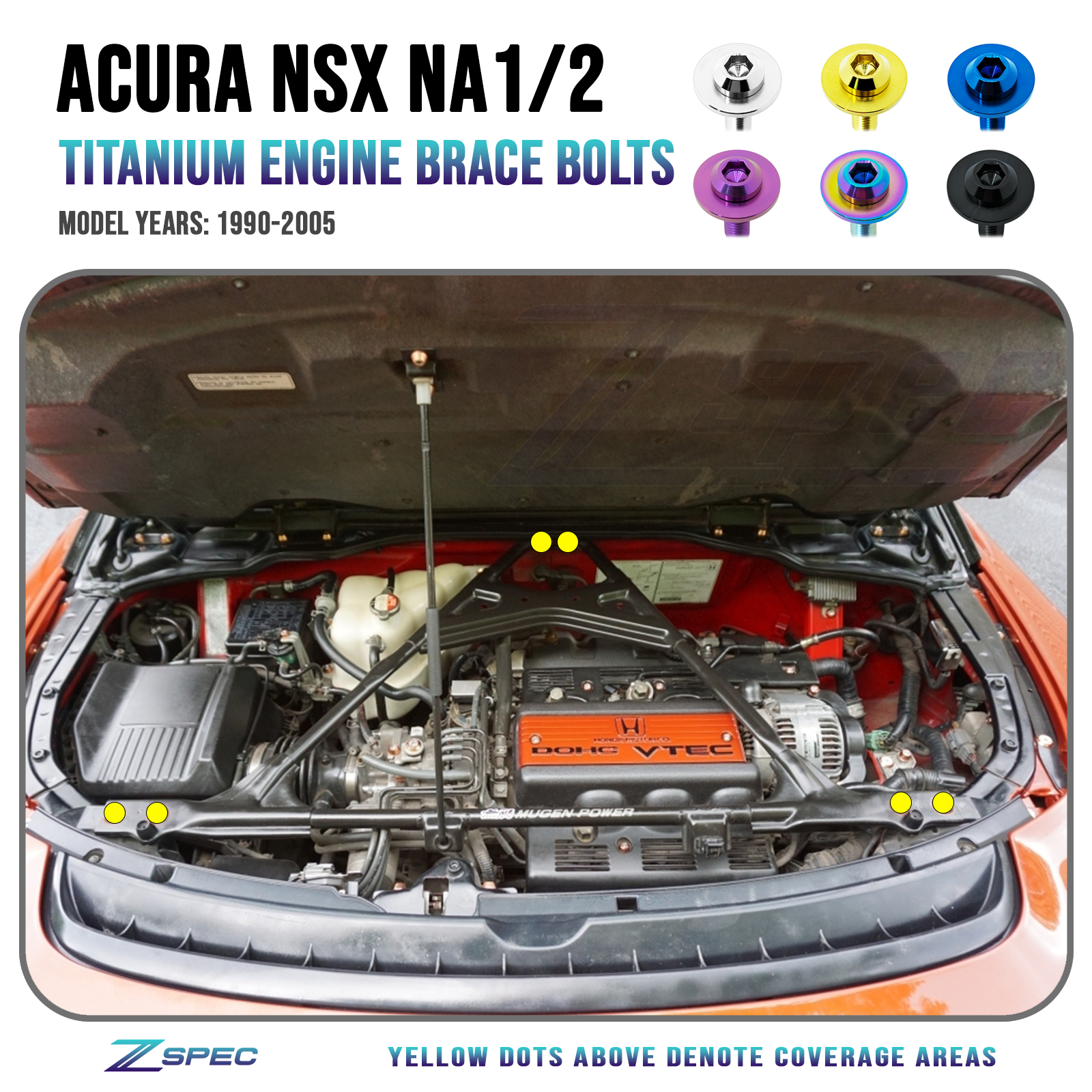 ZSPEC Engine Compartment Brace Hardware, 90-05 Acura NSX NA1/2, Titanium Dress Up Hardware Bolts Washers