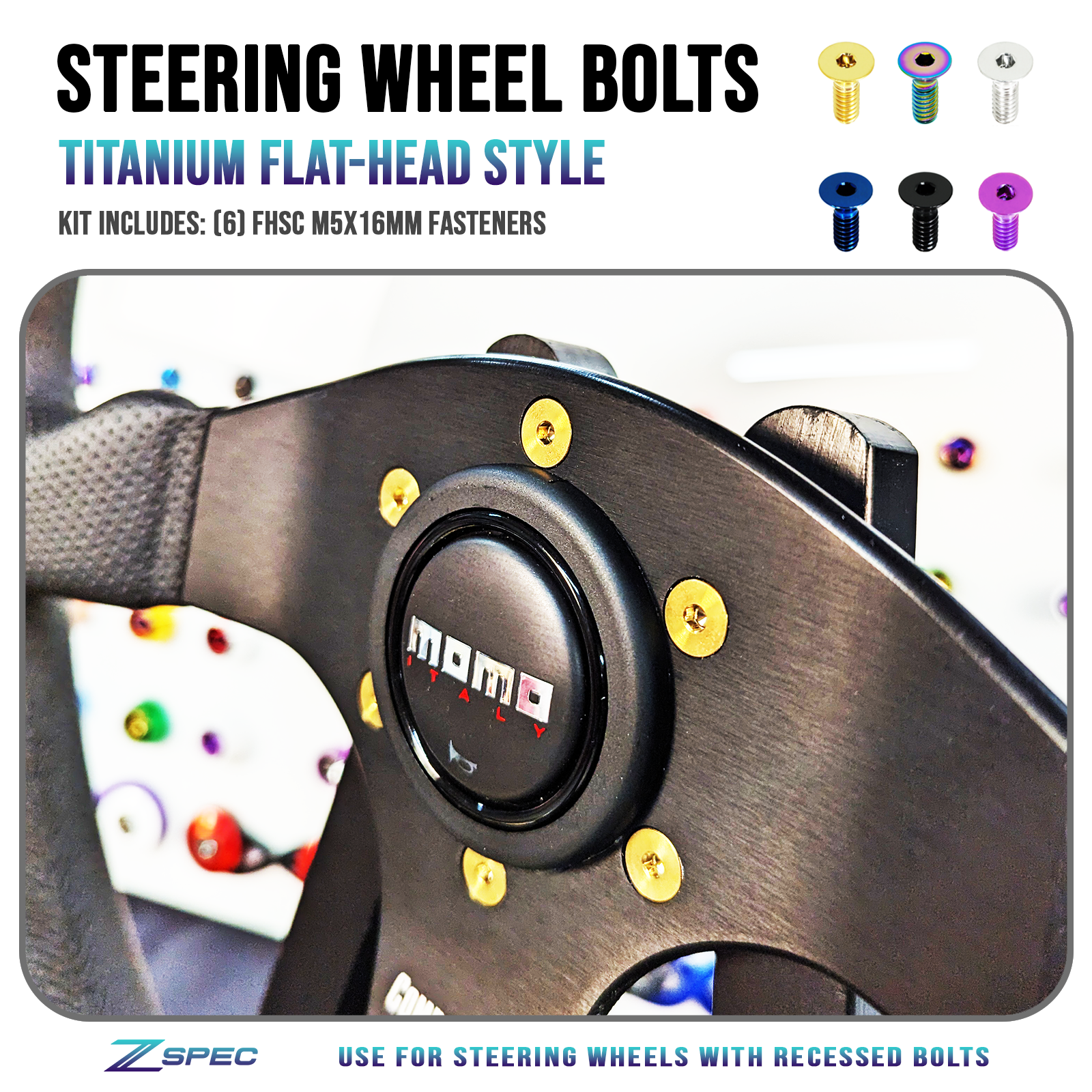 ZSPEC Titanium grade 5 Stainless/Billet Steering Wheel Fastener Kits - Nardi, Sparco, Grant, Momo Dress Up Bolts grip royal GR forsberg NRG