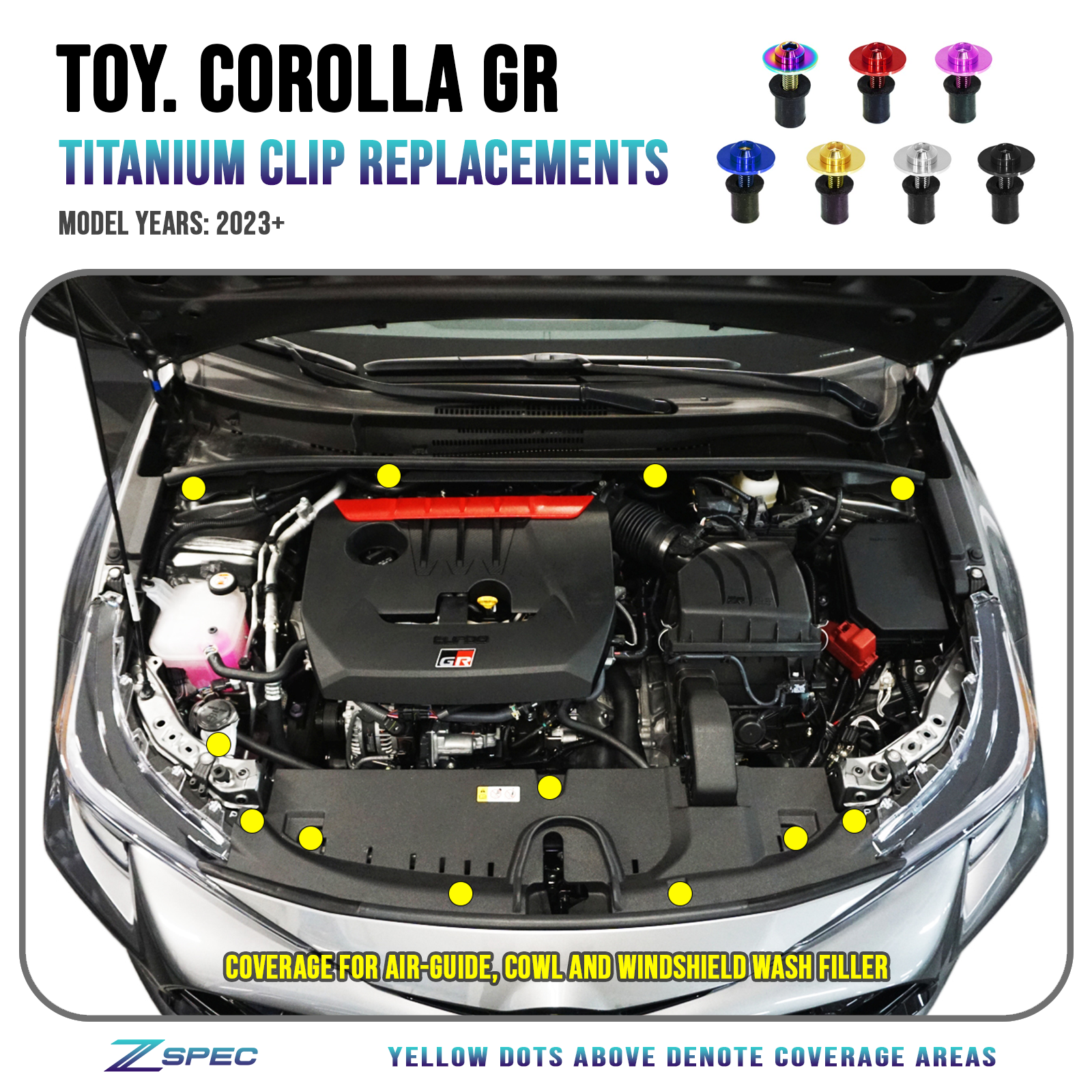 ZSPEC Plastic Clips Replacement Fastener Kit for the GR Corolla, Ti ZSPEC Plastic Clips Replacement Fastener Kit for the GR Corolla, Ti