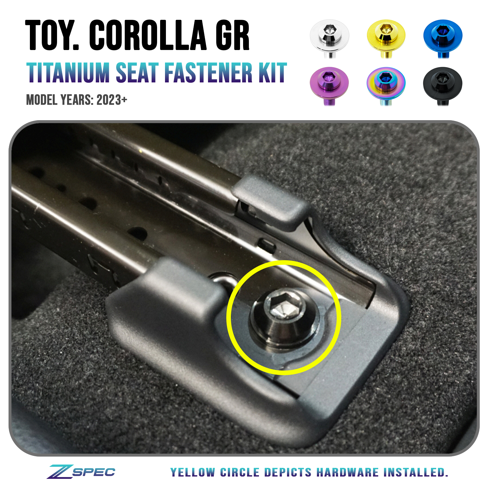 ZSPEC Seat-Rails Dress Up Fastener Kit for the GR Corolla, Front-Bolts, Titanium - ZSPEC Design LLC - Hardware Fasteners - corolla, corolla gr, Fastener Kit, gr, Seat, toyota - zspecdesign.com