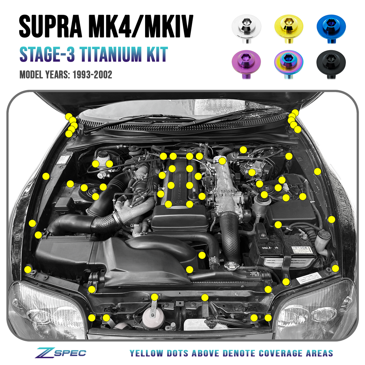 ZSPEC Stage-3 Fastener Kit for '93-02 Toyota Supra MKIV, Titanium