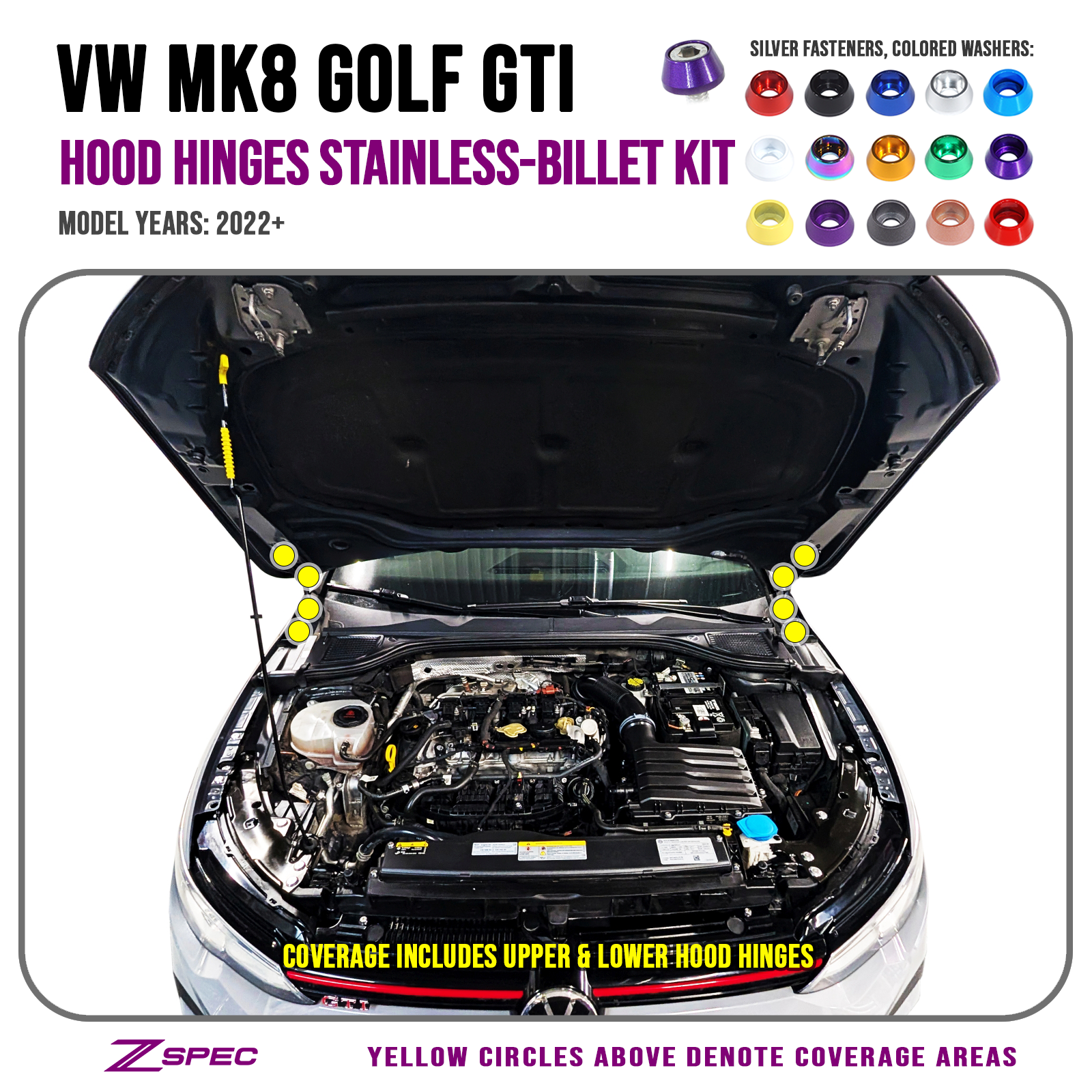 ZSPEC Hood Catches & Latches Dress Up Bolts Kit, VW MK8 Golf GTi

Stainless & Billet, Dress Up Bolts, Nuts and Washers from ZSPEC Design