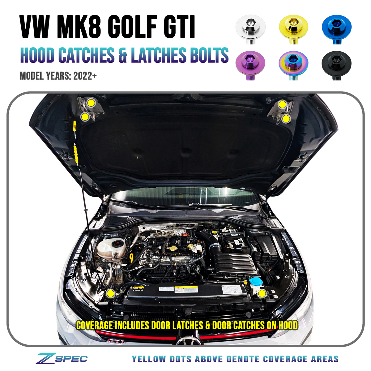 ZSPEC Hood Catches & Latches Titanium Hardware for the '22+ VW MK8 Gol