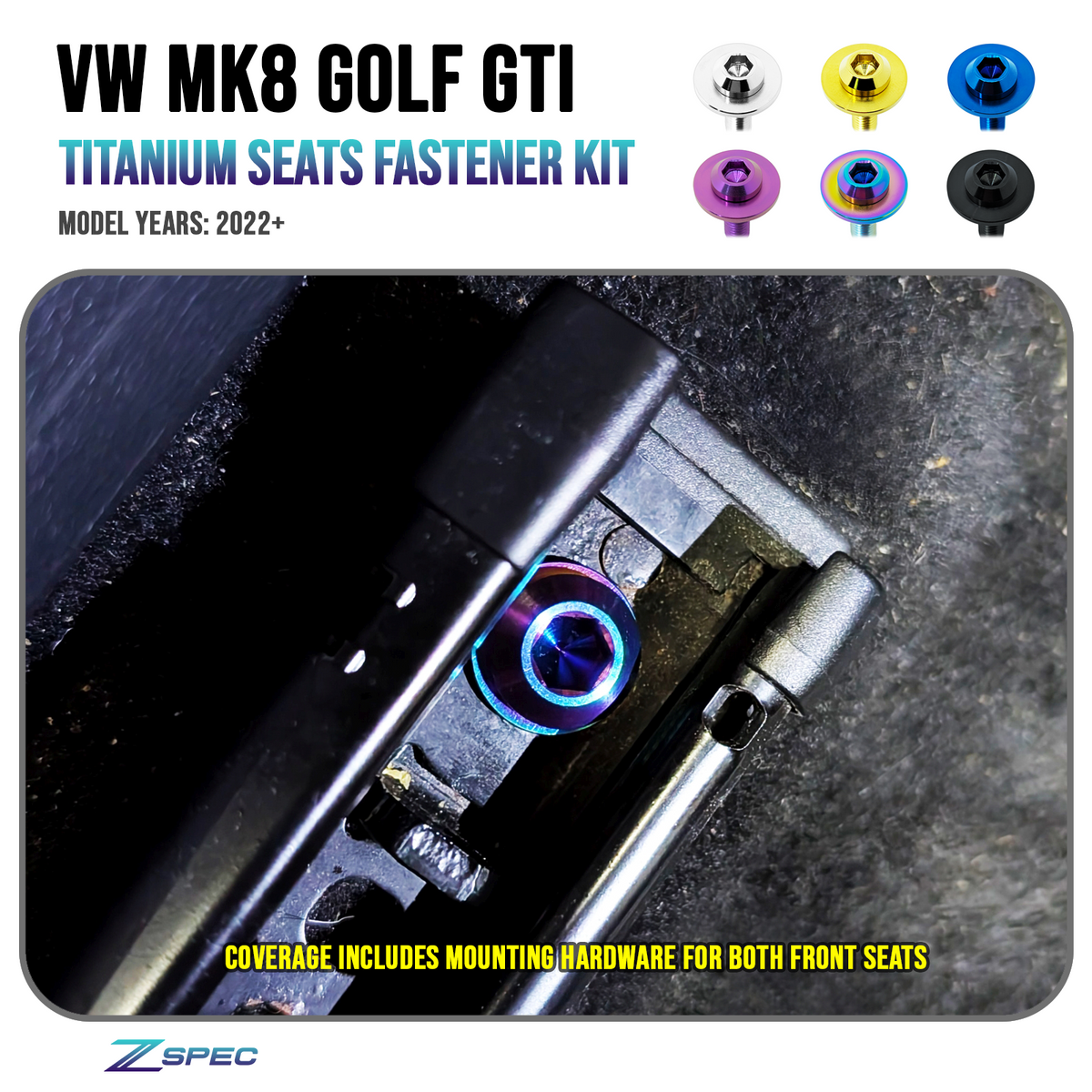 ZSPEC Titanium Dress Up Bolts Seat Fastener Kit for VW MK8 Golf GTi