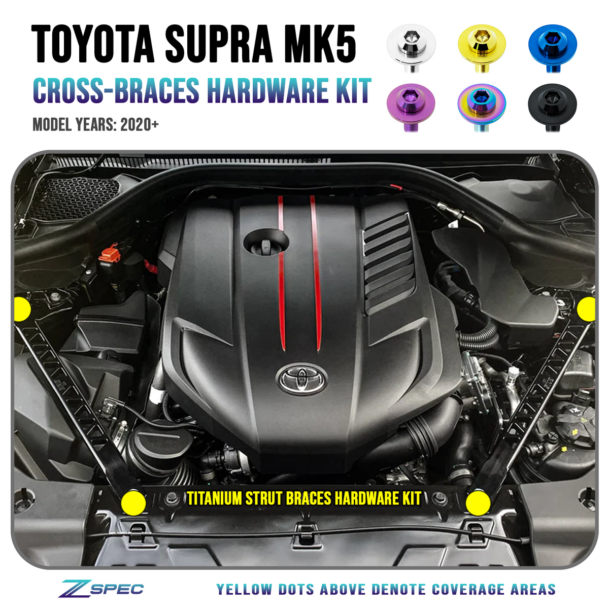 ZSPEC Front Strut Cross-Braces Fasteners, Toyota Supra MKV, Titanium