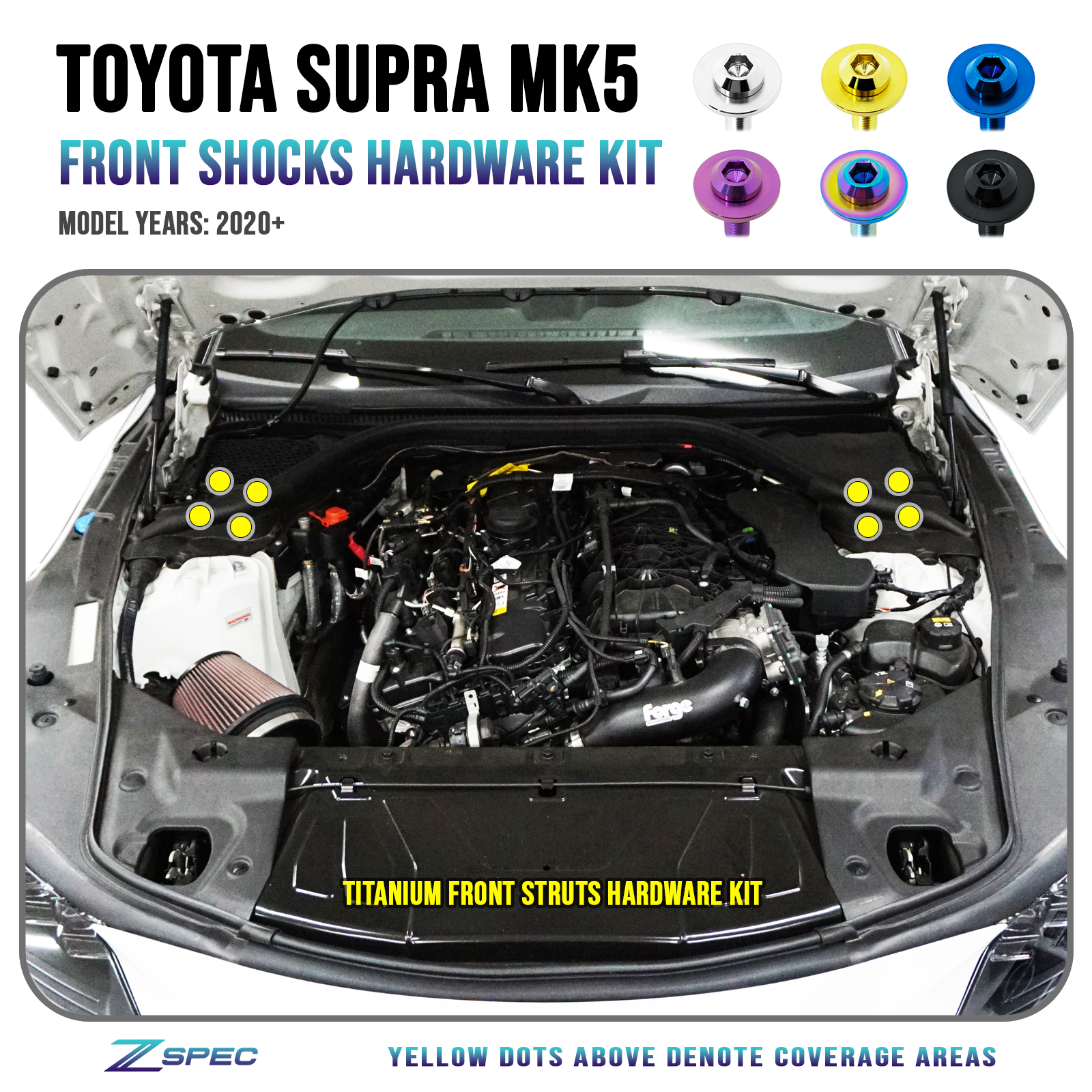 ZSPEC Front Struts Fastener Kit for '20+ Toyota Supra MKV GR A90, Grade-5 Titanium - ZSPEC Design LLC - Hardware Fasteners - a90, Fastener Kit, gr, mkv, supra, toyota - zspecdesign.com