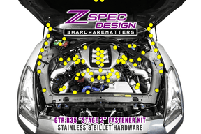 ZSPEC "Stage 3" Dress Up Bolts® Fastener Kit, Stainless & Billet, fits: 2009-2022 Nissan GTR (R35) Stainless Billet Dress Up Bolts Fasteners Washers Red Blue Purple Gold Burned Black  Beauty, Car Show, Engine Bay Car