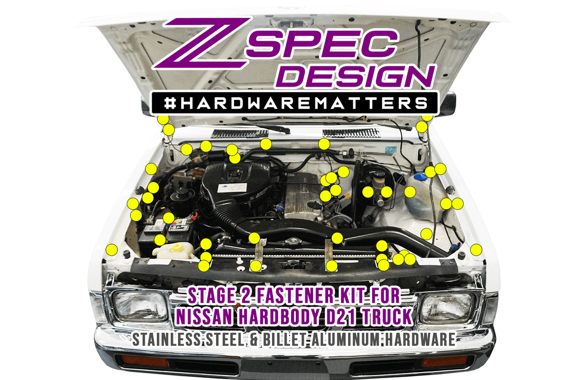 ZSPEC "Stage 2" Engine Bay Fastener Kit for Nissan Hardbody D21 Pickup Truck, Stainless & Billet - ZSPEC Design LLC - Hardware Fasteners - 2022, d41, Fastener Kit, frontier, nissan, pro-4x, stage 3, Washer Color - zspecdesign.com