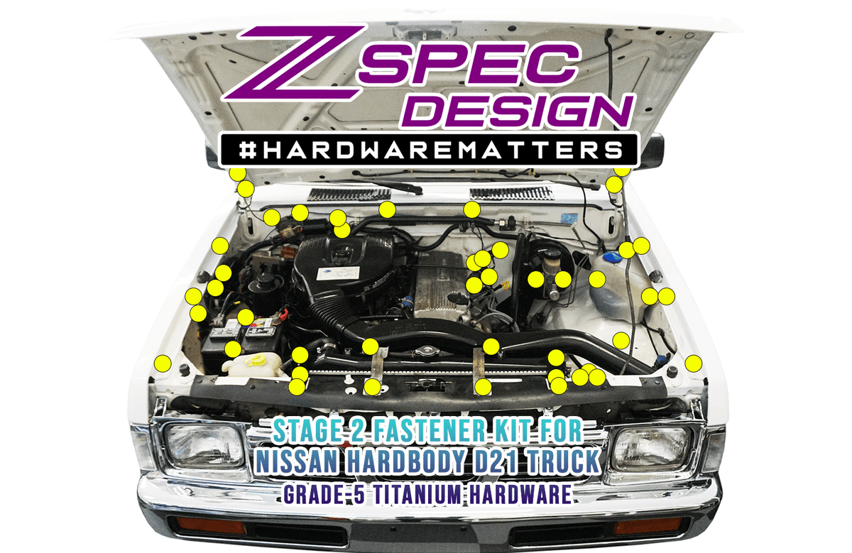 ZSPEC "Stage 2" Engine Bay Fastener Kit for Nissan Hardbody D21 Pickup Truck, Titanium  Grade-5 GR5 Titanium Lightweight Engine Bay Garage Hobby Hardware Auto Car Vehicle Restoration Performance Upgrade