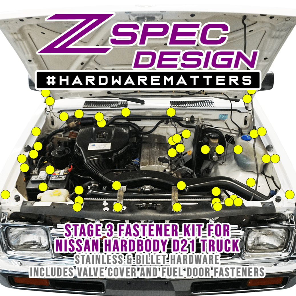 ZSPEC "Stage 3" Engine Bay Fastener Kit for Nissan Hardbody D21 Pickup Truck, Stainless & Billet - ZSPEC Design LLC - Hardware Fasteners - d21, Fastener Kit, nissan, stage 3, Washer Color - zspecdesign.com