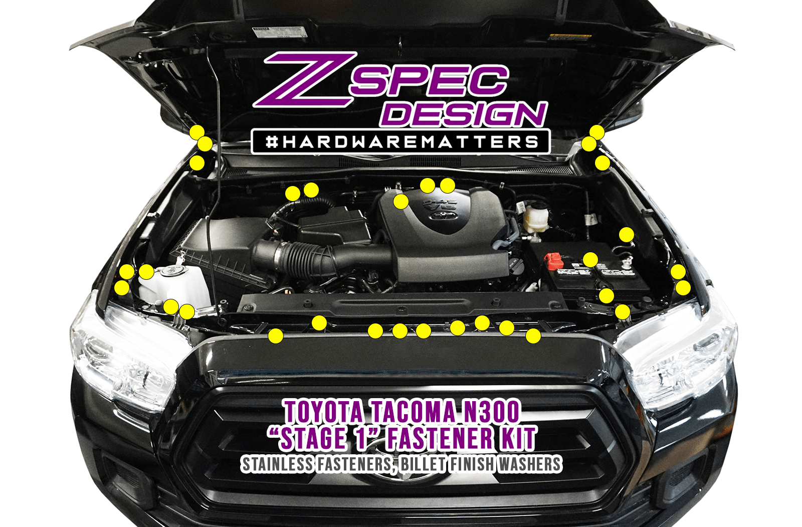 ZSPEC "Stage 1" Dress Up Bolts® Fastener Kit for '16-23 Toyota Tacoma N300, Stainless & Billet  SUS304 6061 Billet Hardware Engine Bay Performance Upgrade Modification Car Auto Vehicle Drift rwd usdm
