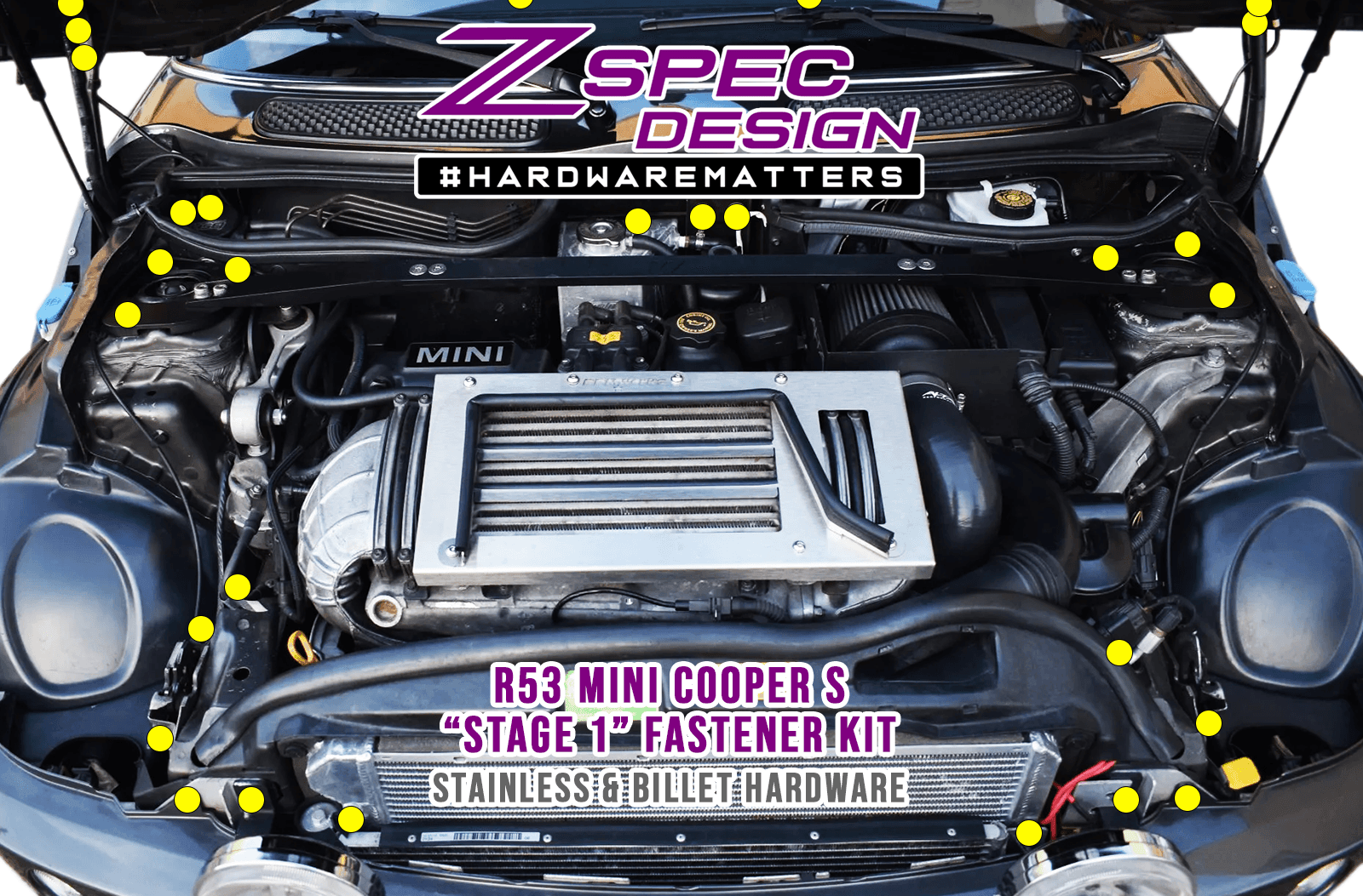ZSPEC Stage 1 Dress Up Bolts® Fastener Kit, 01-06 R53 Mini Cooper & S