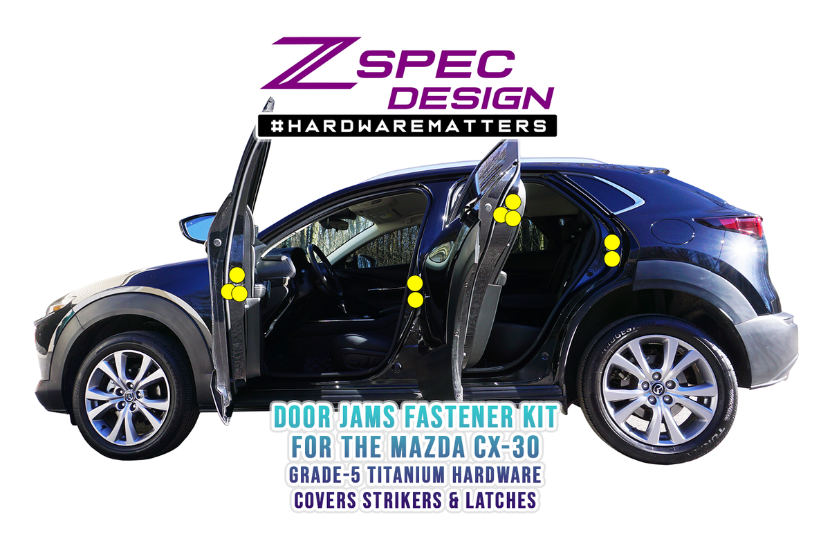 ZSPEC Door Jams Strikers Latches Dress Up Bolts® Fastener Kit for Mazda Miata CX-30 Titanium Hardware  Grade-5 GR5 Hardware Fasteners & Finish Washers, Bagged & Labeled Sport Compact Car Auto by Area ZSPEC Design