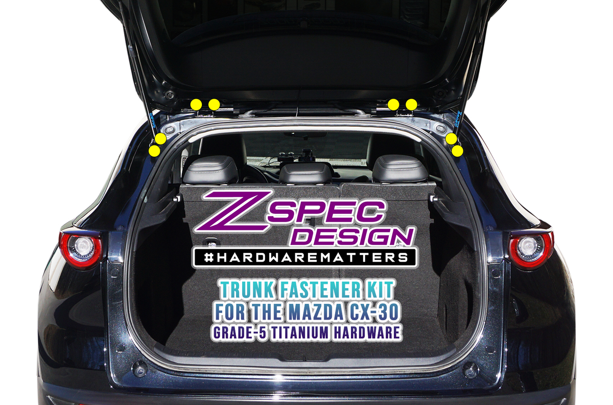 ZSPEC Trunk Area Hatch Struts Hinges  Dress Up Bolts® Fastener Kit for Mazda Miata CX-30 Titanium Hardware  Grade-5 GR5 Hardware Fasteners & Finish Washers, Bagged & Labeled Sport Compact Car Auto by Area ZSPEC Design