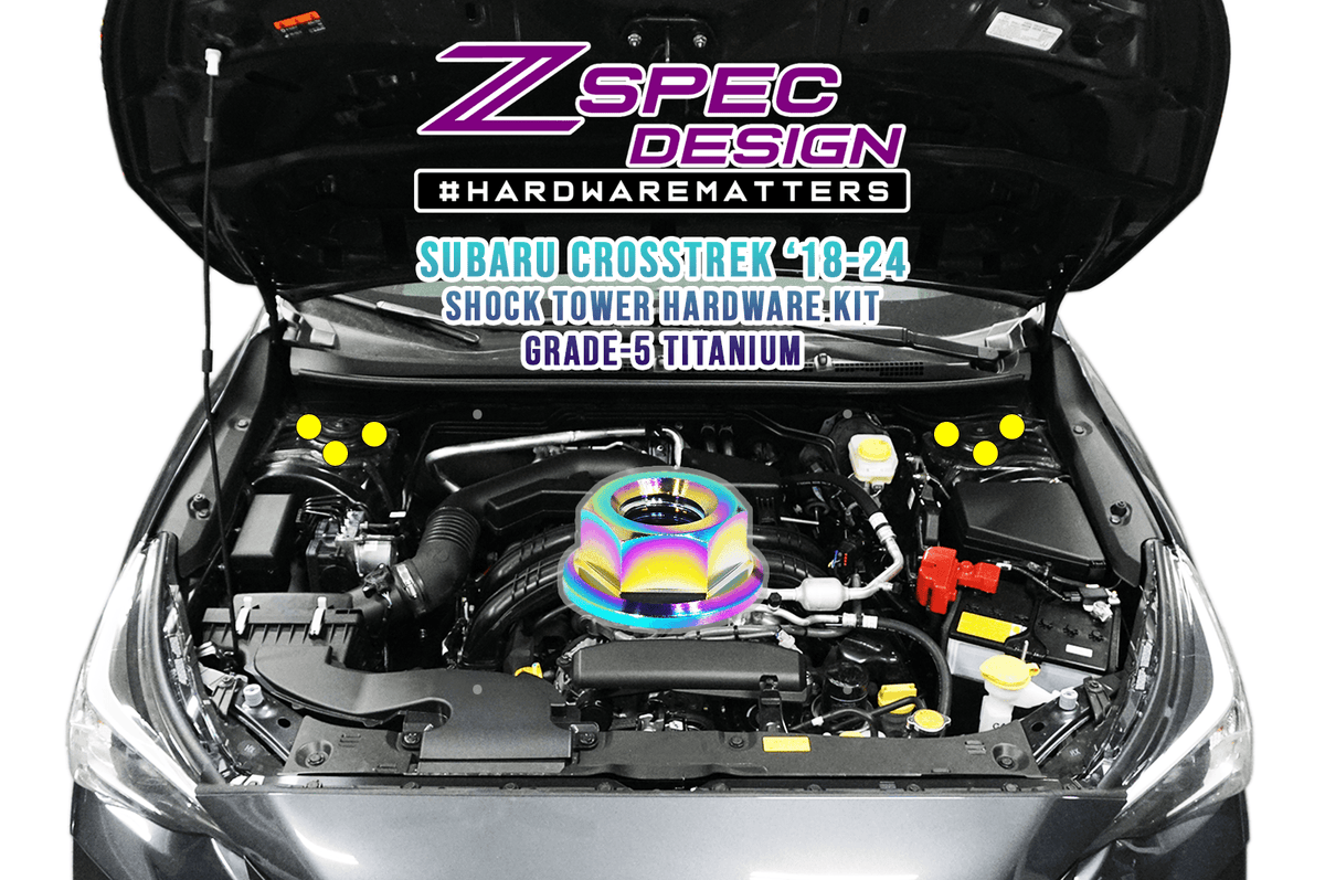 ZSPEC Front Struts Fastener Kit for '18-24 Subaru CrossTrek, Titanium Grade-5, Six Nuts  Keywords Engine Bay Upgrade Performance Merchandise Grade-5 GR5 Dress Up Bolts Hardware Design Car Auto JDM USDM