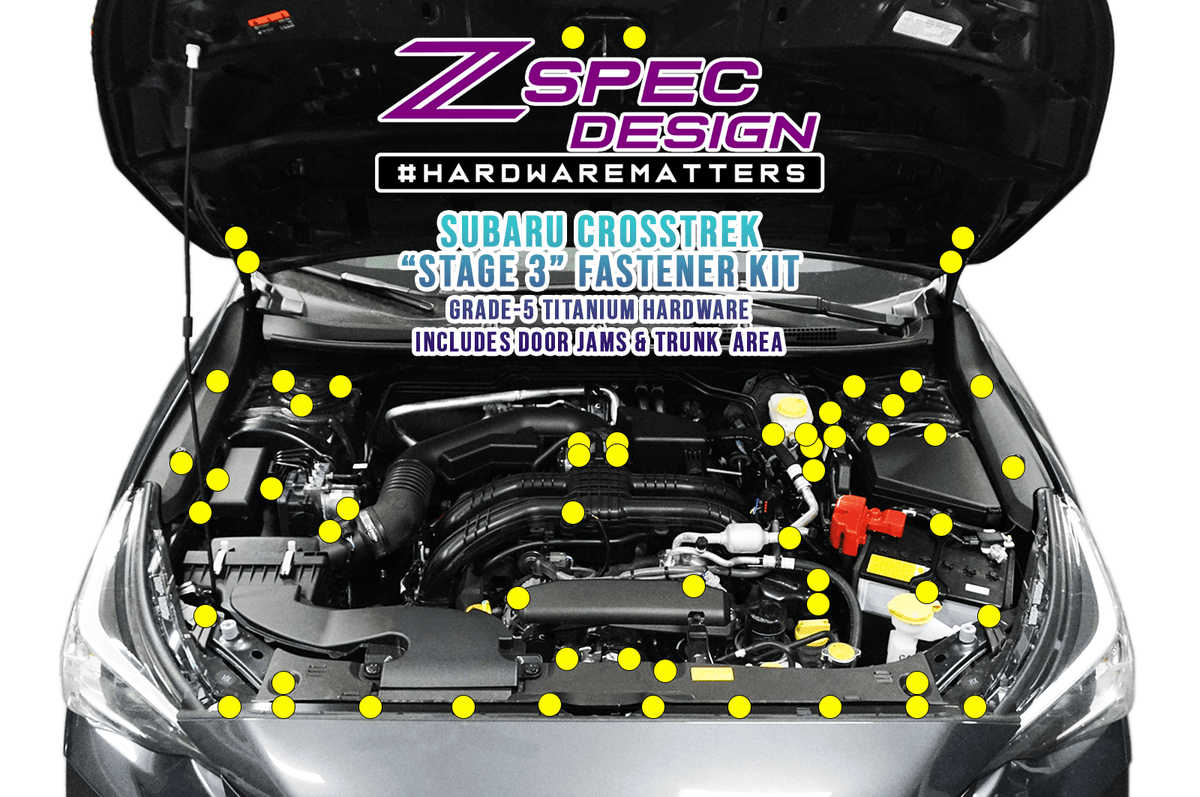 ZSPEC "Stage 3" Dress Up Bolts® Fastener Kit for '18-24 Subaru CrossTrek, Titanium  Keywords Engine Bay Upgrade Performance Merchandise Grade-5 GR5 Dress Up Bolts Hardware Design Car Auto JDM USDM