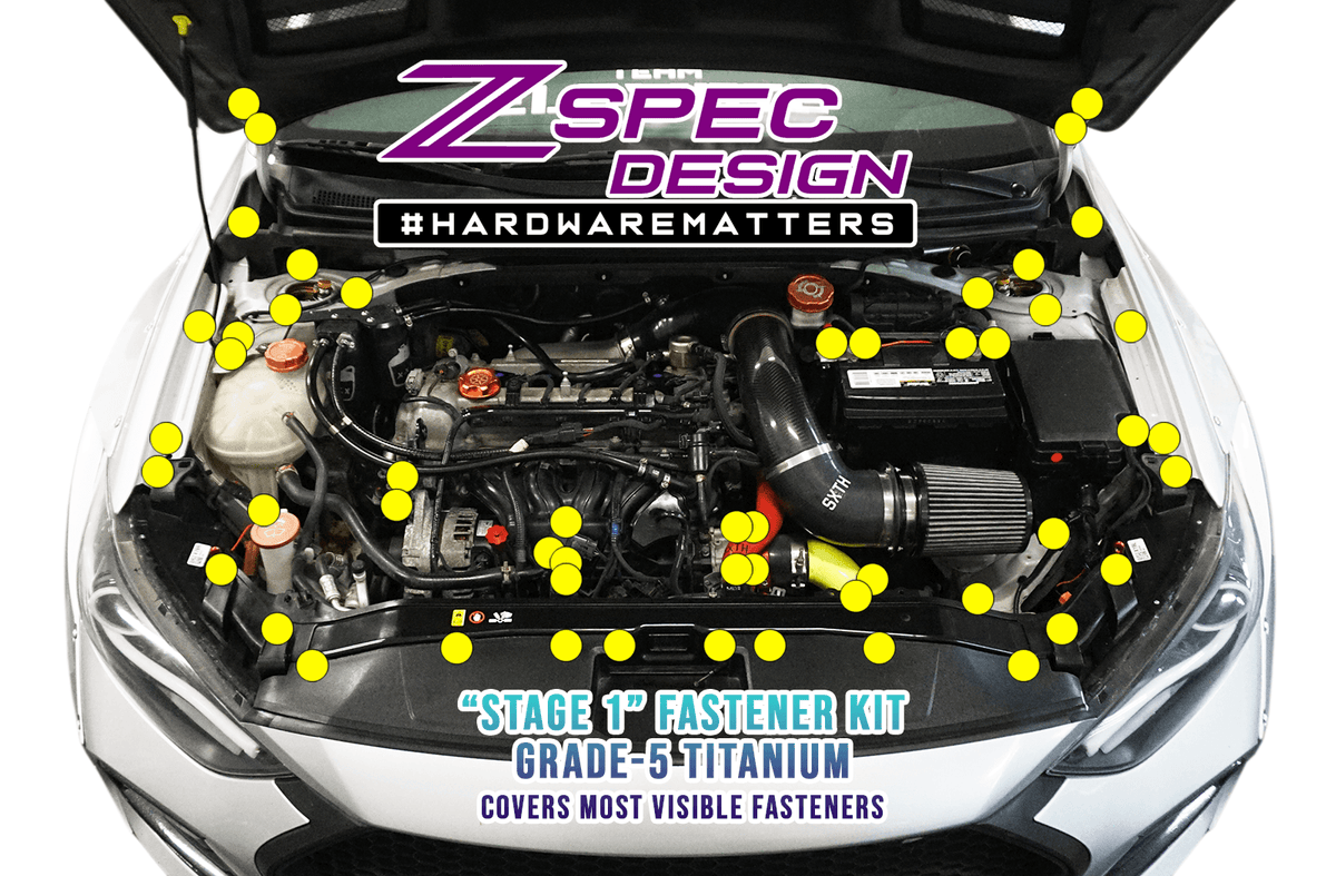 ZSPEC "Stage 1" Dress Up Bolts® Fastener Kit for '17-18 Hyundai Elantra, Titanium  Engine Bay Dress Up Hardware Kit Upgrade Performance Auto Car Import JDM KDM USDM Grade-5 GR5