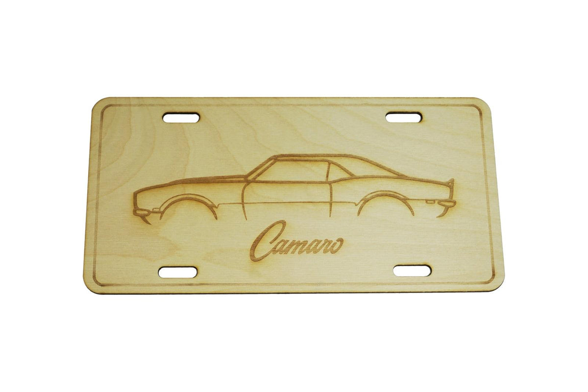 ZSPEC Classic Chevy Camaro SS Silhouette License Plate, Birch, Ornamental  1/8' Birch Plywood construction.  Approximately the same size as a traditional license plate ZSPEC Design LLC Dodge Viper