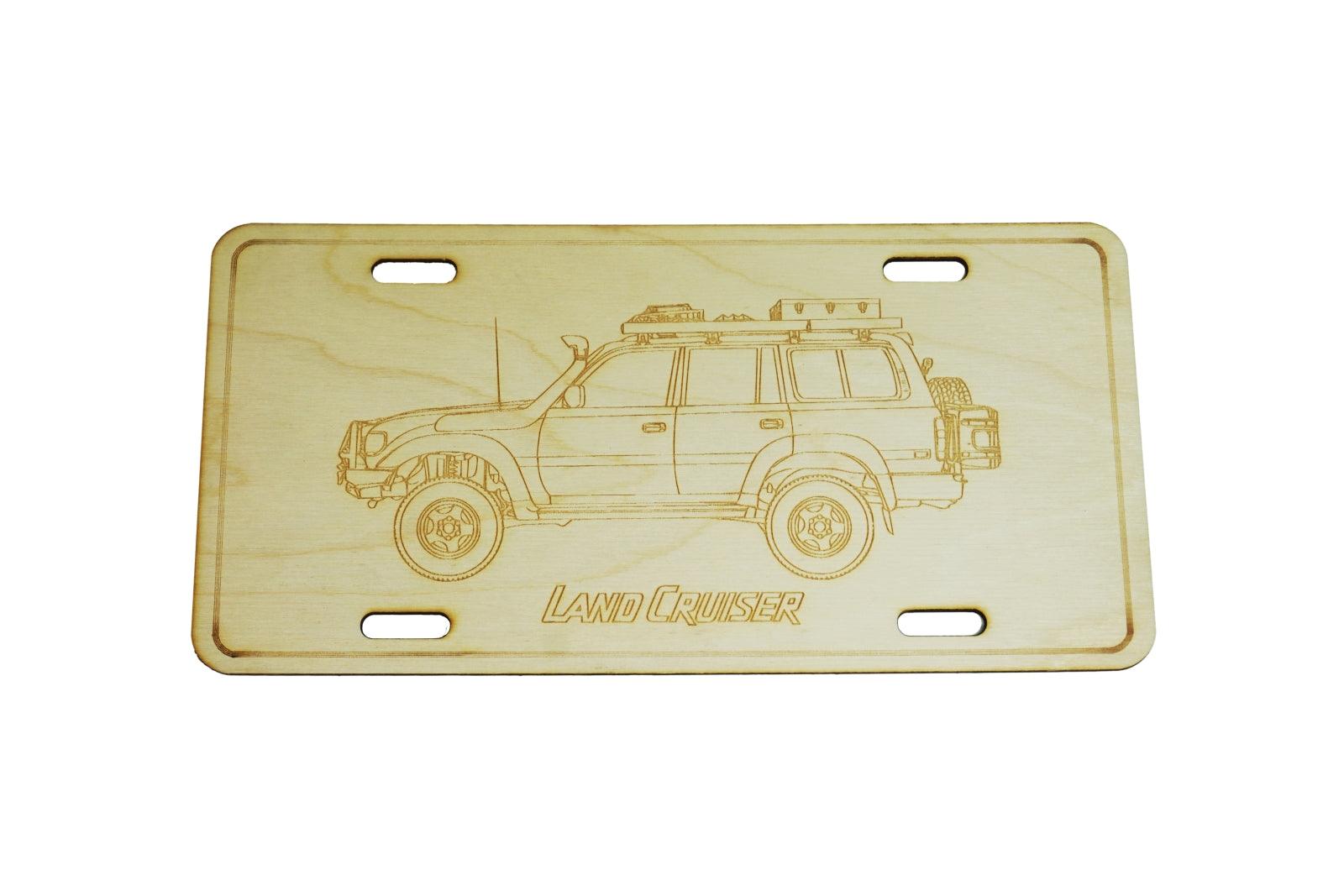 ZSPEC Toyota Landcruiser 4x4 SUV License Plate, Birch, Ornamental  1/8' Birch Plywood construction.  Approximately the same size as a traditional license plate ZSPEC Design LLC Toyota Landcruiser