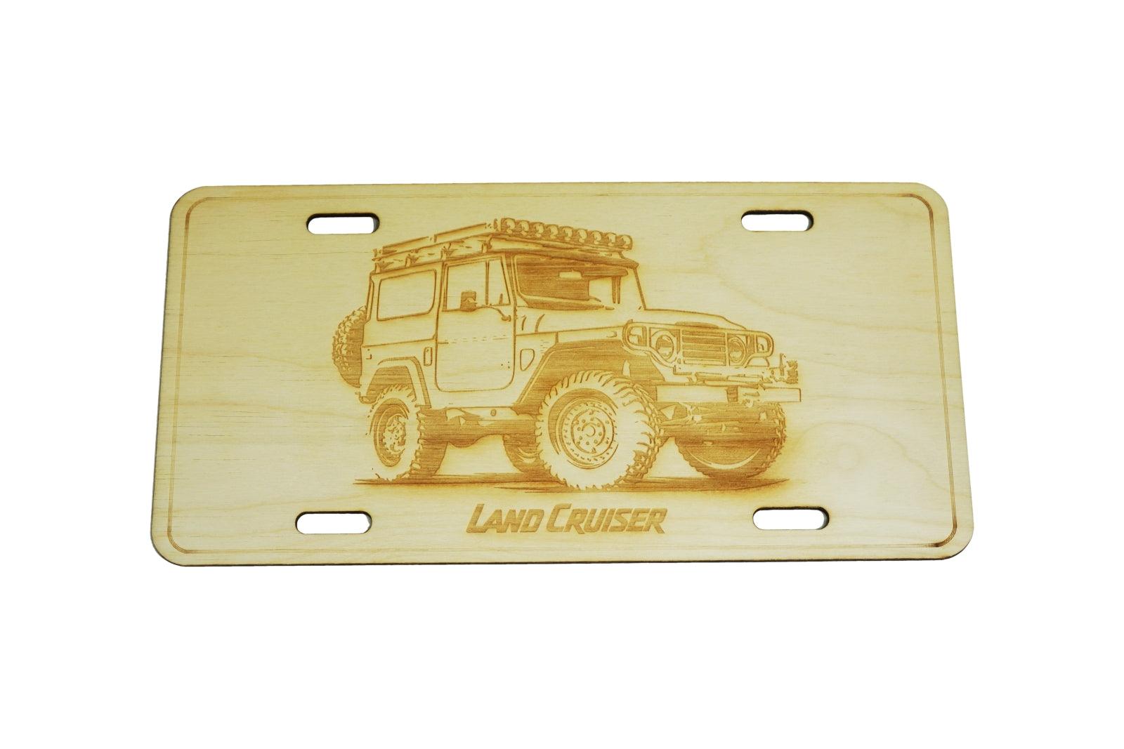 ZSPEC Early Toyota Landcruiser 4x4 SUV License Plate, Birch, Ornamental  1/8' Birch Plywood construction.  Approximately the same size as a traditional license plate ZSPEC Design LLC Toyota Landcruiser