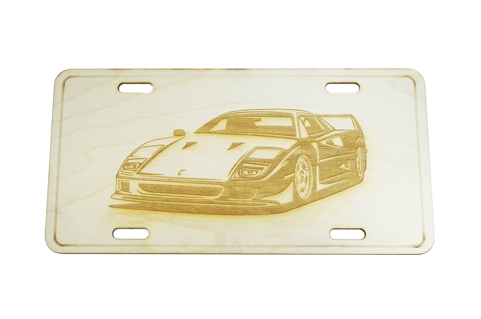 ZSPEC Ferrari F40 Sports Car License Plate, Birch, Ornament for Office, Garage or Man-Cave - ZSPEC Design LLC - Holiday Ornaments - f40, ferrari, garage art, license, lifestyle, ornament - zspecdesign.com