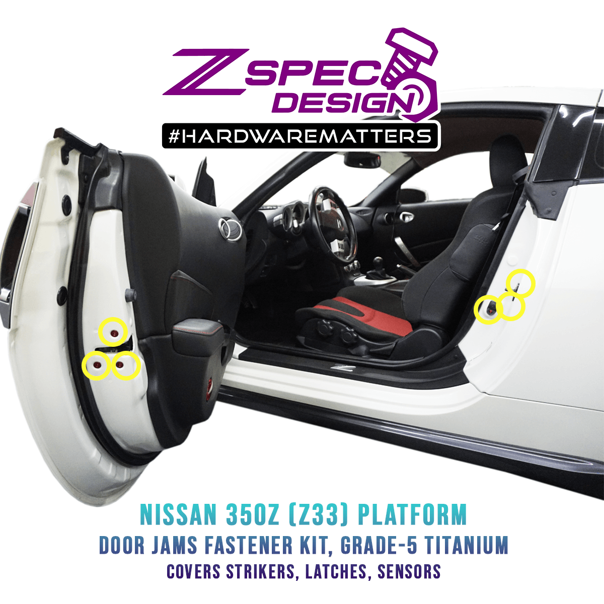 ZSPEC Dress Up Bolts® Fastener Kit, Door Jams Area for Nissan Z33 350z, Titanium - ZSPEC Design LLC - Hardware Fasteners - 350z, door, door jam, Fastener Kit, nissan, z33 - zspecdesign.com