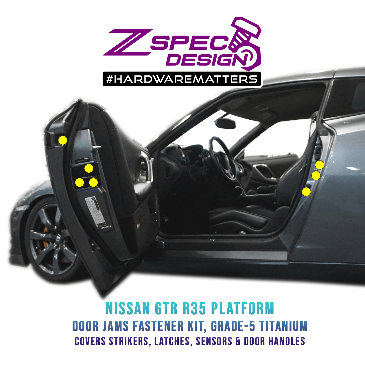 ZSPEC Door Jams Area Dress Up Bolts® Fastener Kit for '09-23 Nissan GTR (R35), Titanium - ZSPEC Design LLC - Hardware Fasteners - door jam, Fastener Kit, gt-r, gtr, nissan, r35, skyline, titanium - zspecdesign.com