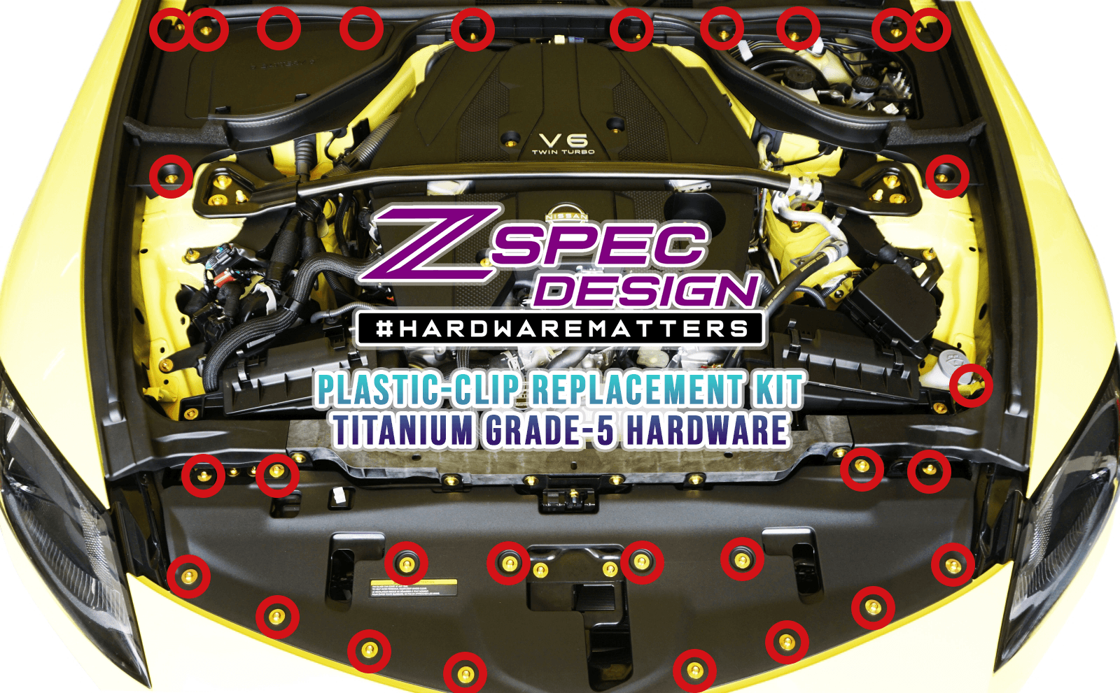 ZSPEC Plastic-Clips Replacement Kit for '23+ Nissan Z RZ34, Grade-5 Titanium - ZSPEC Design LLC - Hardware Fasteners - 2023, 400z, clip replacement, Fastener Kit, nissan, nissanz, RZ34, titanium, z34 s2, z34s2 - zspecdesign.com