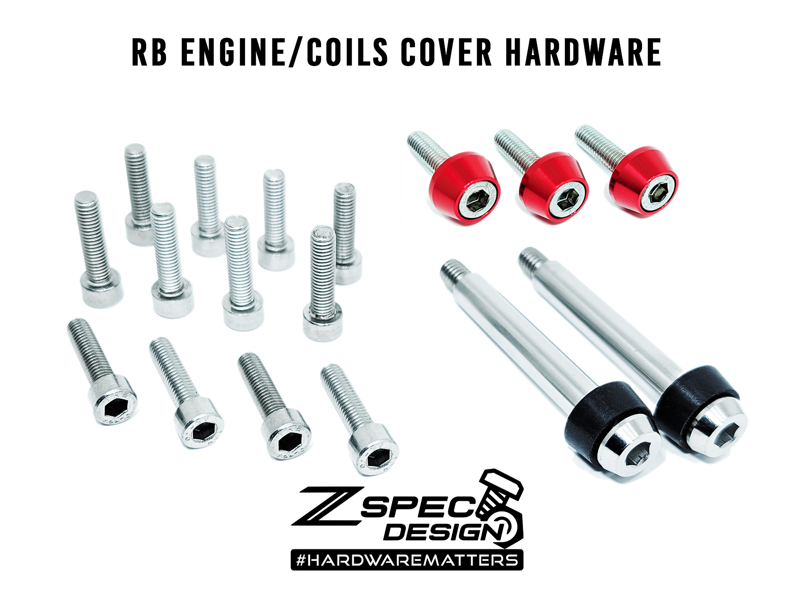 ZSPEC Timing & Coils Cover Fasteners for Nissan RB26/30, Stainless & Billet - ZSPEC Design LLC - Hardware Fasteners - nissan, RB20, RB25, RB26, RB30, stainless, timing, Washer Color - zspecdesign.com