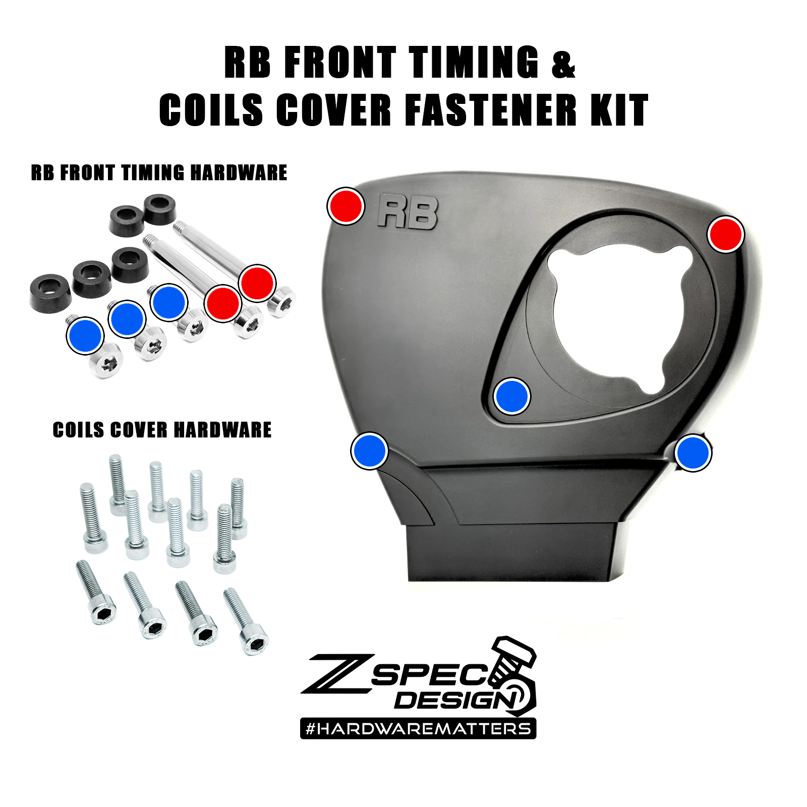 ZSPEC Timing & Coils Cover Fasteners for Nissan RB26/30, Stainless & Billet - ZSPEC Design LLC - Hardware Fasteners - nissan, RB20, RB25, RB26, RB30, stainless, timing, Washer Color - zspecdesign.com