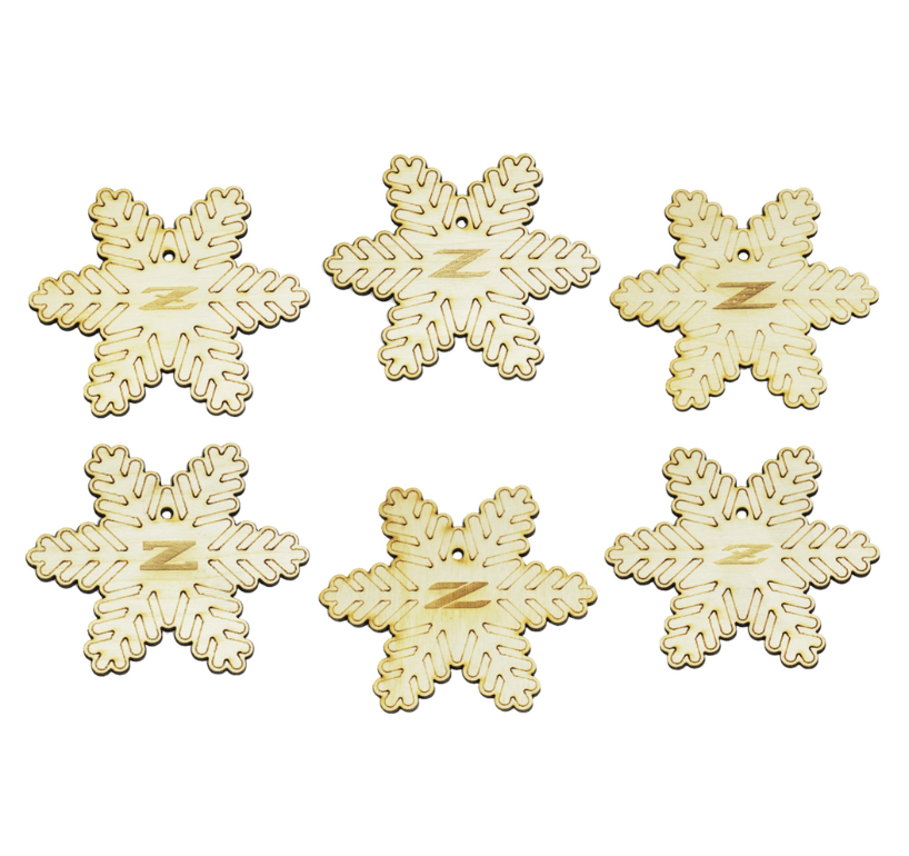 ZSPEC Laser-Engraved Wood Ornaments, Set of Six Nissan Z-Snowflakes, 3.75" - ZSPEC Design LLC - Holiday Ornaments - holiday, nissan, ornament, Z - zspecdesign.com