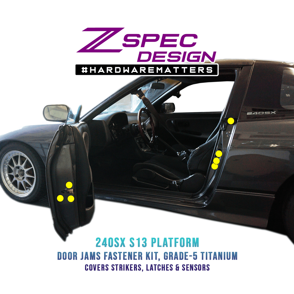 スーツ 50's style Fleck Nep spun Setup ZSPEC Fastener Kit, Door Jams Area for Nissan Z34 370z, Titanium