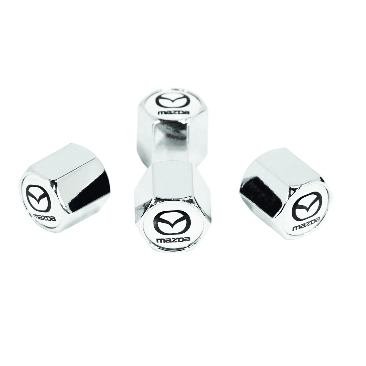 Chrome Valve Stem Tire Caps, Style: MAZDA, White Background