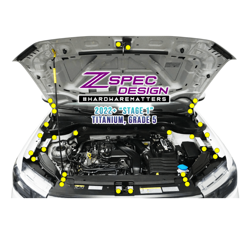 ZSPEC "Stage 1" Dress Up Bolts® Fastener Kit for '22+ VW Taos, Stainless & Billet - ZSPEC Design LLC - Hardware Fasteners - Fastener Kit, stage 1, taos, volkswagen, vw - zspecdesign.com