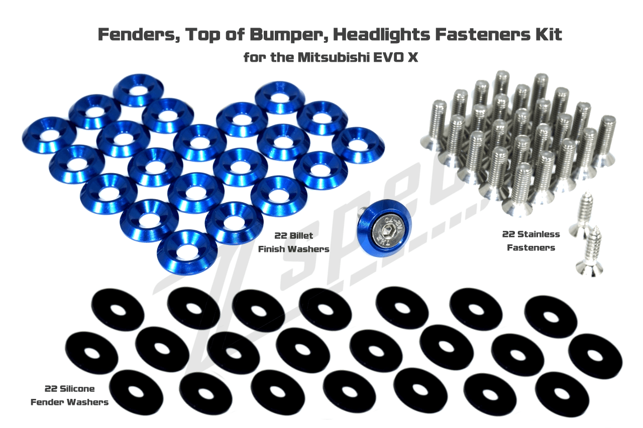 ZSPEC Fenders/Top-of-Bumper/Headlights Fasteners for '07-13 Mitsubishi Lancer EVO X 10 Stainless Steel & Billet Aluminum Hardware Dress Up Bolts Fasteners Washers Red Blue Purple Gold Burned Black