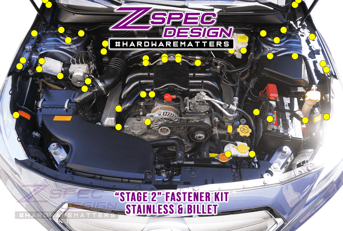 ZSPEC "Stage 2" Dress Up Bolts® Fastener Kit for '16-21 Subaru Legacy 3.6L, Stainless & Billet Engine Bay Hardware Trunk Plenum Brackets