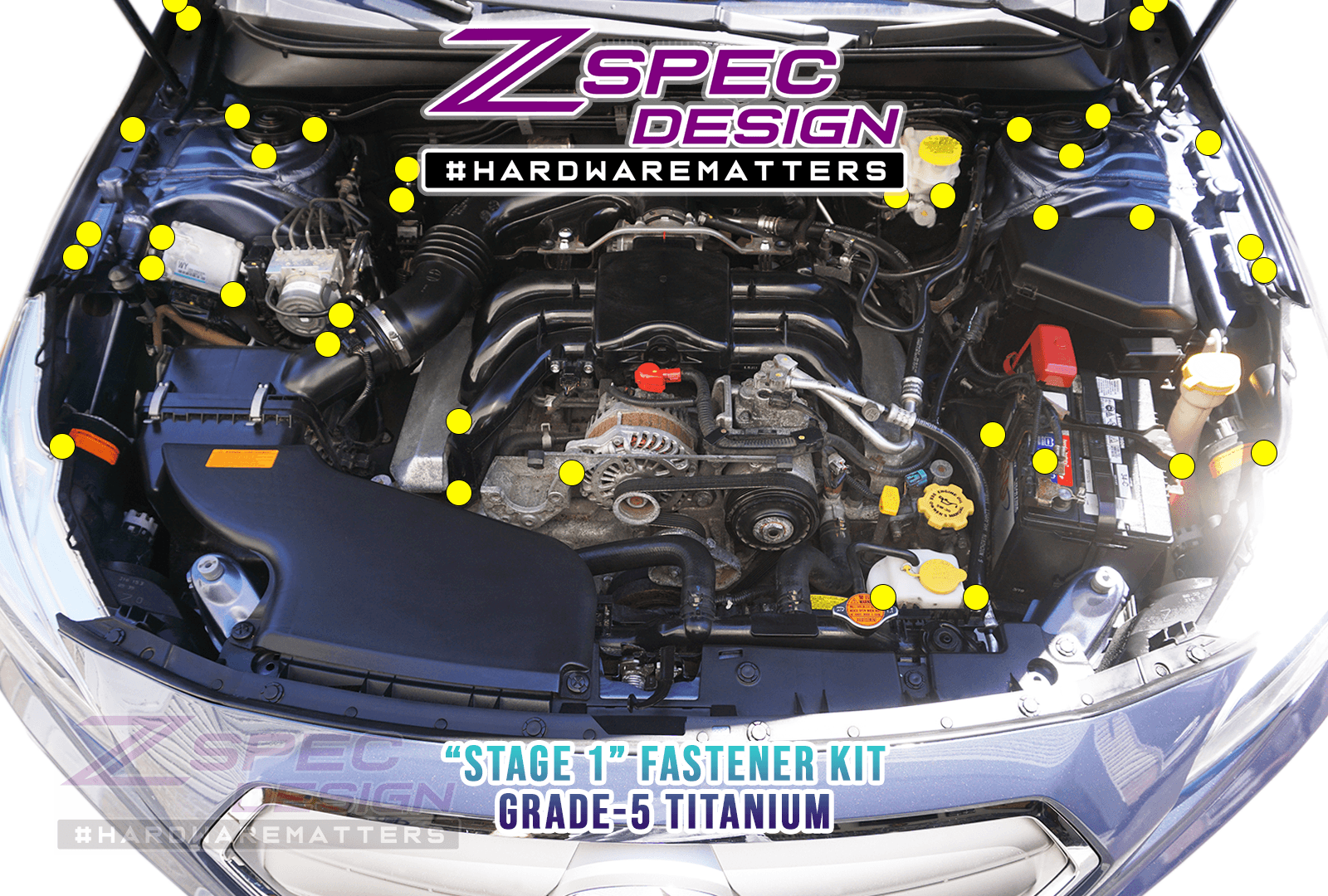 ZSPEC "Stage 1" Dress Up Bolts® Fastener Kit for '16-21 Subaru Legacy 3.6L, Titanium - Engine Bay Upgrade Performance