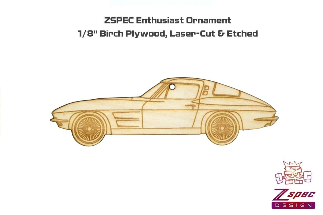 ZSPEC Laser-Engraved Wood Ornament, Style: Corvette C2, Birch, ~5" - ZSPEC Design LLC - Holiday Ornaments - c2, corvette, holiday, lifestyle, ornament - zspecdesign.com