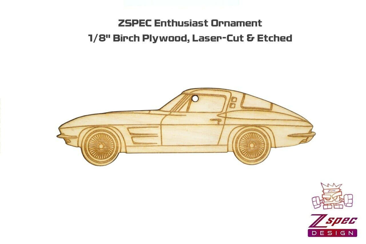 Laser-Engraved Wood Ornament, style: Corvette C2, Birch, ~5" Holiday Man Cave Garage Art Men Man Woman Car Nut Enthusiast