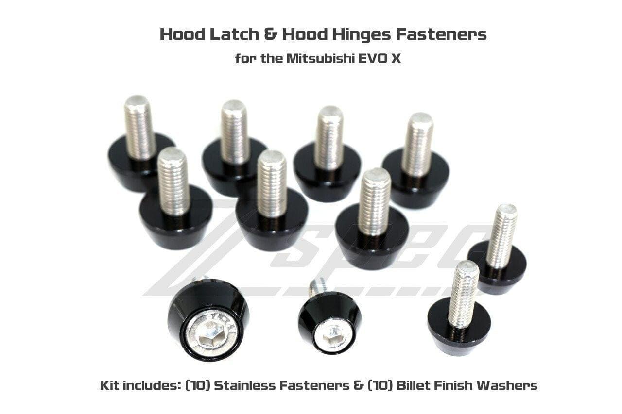 ZSPEC Hood Hinges & Latch Fastener Kit for '07-13 Mitsubishi Lancer EVOX EVO X 10, Stainless/Billet Dress Up Bolts Fasteners Hardware Black Red Blue Purple Silver Gold Neochrome Gunmetal