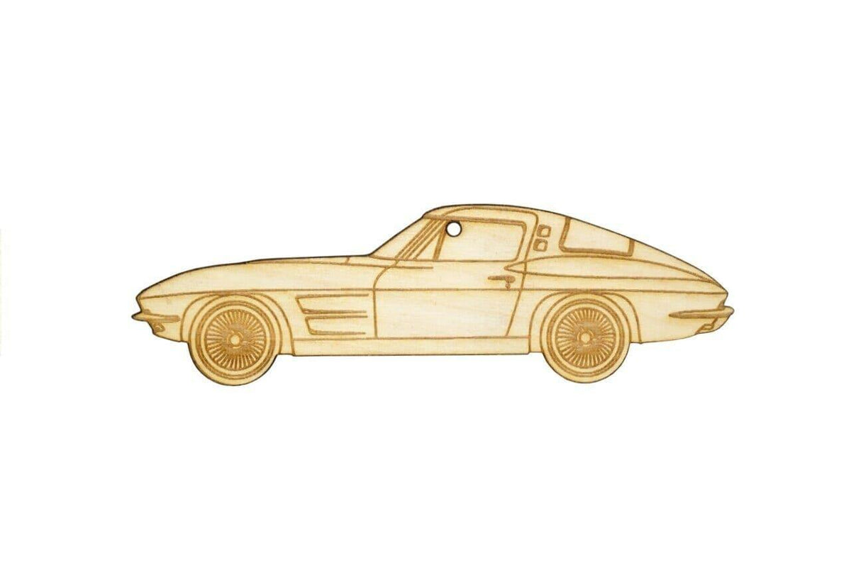 Laser-Engraved Wood Ornament, style: Corvette C2, Birch, ~5" Holiday Man Cave Garage Art Men Man Woman Car Nut Enthusiast
