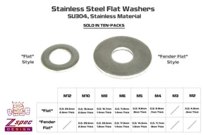 M8 Fender Flat Washers, SUS304 Stainless, 10-Pack Dress Up Bolt Stainless Steel SUS304 Silver Socket Cap Head FHSC SHSC Hardware
