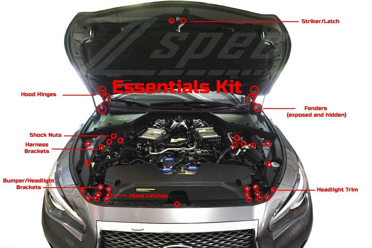 ZSPEC Essentials Dress-Up Fastener Kit, Stainless/Billet, fits '17-20 Infiniti Q50/Q60 (VQ & VR) Dress Up Bolts / Fasteners / Beauty Washers / Engine Bay